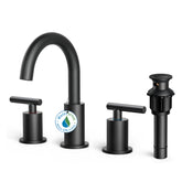 TVOFEK Black Bathroom Faucets for Sink 3 Hole, 8 inch Widespread Water Faucet with Metal Pop-up Drain, Aerator and cUPC Supply Hoses
