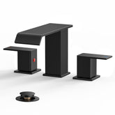 TVOFEK Waterfall Bathroom Faucet for 3 Hole, Black Bathroom Sink Faucets with Metal Pop Up Drain for Vanity