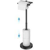 TVOFEK Toilet Paper Holder Stand Adjustable Height, Freestanding Toilet Roll Holder Stainless Steel, Post Pivoting Design & Stable Weighted Base, Black