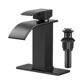 TVOFEK Black Waterfall Bathroom Faucet 1 or 3 Hole, Single Handle Bathroom Sink Faucet with Deck and Pop-up Drain for Lavatory Washbasin