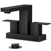 TVOFEK Black Bathroom Faucet 2 or 3 Hole, 4 inch Bathroom Sink Faucet Square Stainless Steel with Metal Pop up Drain and cUPC Hoses for Vanity RV Restroom