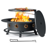 TVOFEK 43 Inch Fire Pit with BBQ Grill, Large Wood Burning Fire Pits with Lid, Fire Poker and Cooking Grate for Backyard, Patio