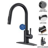 TVOFEK Kitchen Faucet with Pull Down Sprayer, Matte Black Kitchen Sink Faucets High Arc Modern for 1 or 3 Holes with Deck Plate for RV Farmhouse Laundry