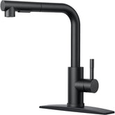 Kitchen Faucet Matte Black, Kitchen Faucet With Pull Down Sprayer Single Handle, Stainless Steel with Deck Plate for 1 or 3 Hole, Perfect for Kitchen Sinks Laundry Rooms and Bars