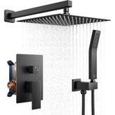 TVOFEK 10 inch Shower Faucet Set Wall Mounted, Bathroom Rain Shower Head System with handheld Combo, Pressure Balanced Valve and Fixtures, Matte Black