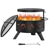 TVOFEK 32'' Fire Pit with Rotatable Grill, Mesh Cover and Poker, Wood Fire Pits for Outside, Round Outdoor Firepit for Patio, Garden, Backyard Bonfire Parties