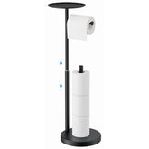 TVOFEK Black Toilet Paper Holder Stand with Top Storage Shelf, Adjustable Height Toilet Paper Roll Holder Free Standing, 304 Stainless Steel and Weighted Base