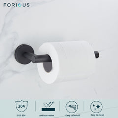 TVOFEK Wall Mount Toilet Paper Holder and Towel Ring, Stainless Steel Matte Black Bathroom Hardware Set 2 Pieces