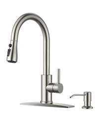 TVOFEK Kitchen Faucet with Sprayer, Brushed Nickel Kitchen Water Faucet with Deck Plate fits 1 or 3 Hole for RV Laundry Bar
