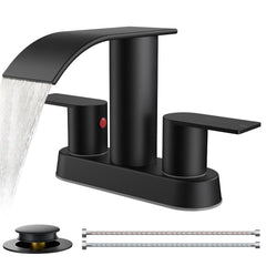 TVOFEK Waterfall Centerset Bathroom Faucets for 2 or 3 Hole with Metal Pop up Drain and cUPC Hose, 4 inch Bathroom Sink Faucet for Vanity RV Lavatory