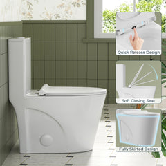 TVOFEK Comfort Height Modern One Piece Toilet, 1.1/1.6 GPF Elongated Dual Flush Toilet with Soft Closing Seat, Standard Modern Toilet for Bathroom, 12" Rough-In