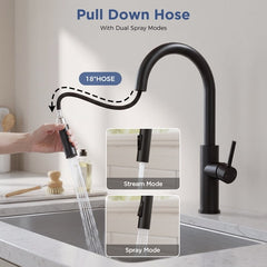 TVOFEK Kitchen Faucet with Pull Down Sprayer, High Arc Kitchen Sink Faucet with Deck Plate fit 1 or 3 Hole, Matte Black Faucets for RV Bar Farmhouse Laundry