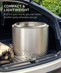 TVOFEK Smokeless Fire Pit Stainless Steel, 19.7 inch Firepits for Outside with Removable Ash Pan for Camping, Bonfire