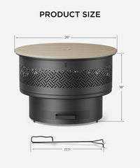 TVOFEK 32 inch Fire Pit with Grill & Lid, Wood Burning Firepits Table with Fire Poker for BBQ, Table, Bonfire