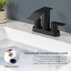 TVOFEK Waterfall Centerset Bathroom Faucets for 2 or 3 Hole with Metal Pop up Drain and cUPC Hose, 4 inch Bathroom Sink Faucet for Vanity RV Lavatory