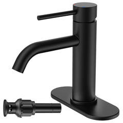 TVOFEK Single Hole Bathroom Faucet, Matte Black Sink Faucet 3 Hole with Metal Pop up Drain for Vanity RV Restroom