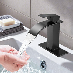 TVOFEK Black Waterfall Bathroom Faucet 1 or 3 Hole, Single Handle Bathroom Sink Faucet with Deck and Pop-up Drain for Lavatory Washbasin