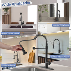TVOFEK Kitchen Faucet with 3-Mode Sprayer, Brushed Nickel Spring Kitchen Water Faucets with Deck Plate for RV Laundry Vessel