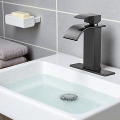 TVOFEK Black Waterfall Bathroom Faucet 1 or 3 Hole, Single Handle Bathroom Sink Faucet with Deck and Pop-up Drain for Lavatory Washbasin