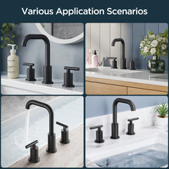 TVOFEK Bathroom Faucets for Sink 3 Hole, Black Bathroom Sink Faucet for Vanity, Pop up Drain Assembly, Stainless Steel Faucets for Sink Basin Restroom