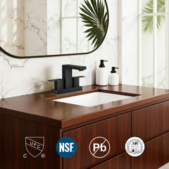 TVOFEK Black Bathroom Faucet 2 or 3 Hole, 4 inch Bathroom Sink Faucet Square Stainless Steel with Metal Pop up Drain and cUPC Hoses for Vanity RV Restroom