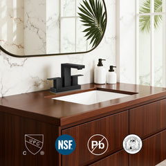 TVOFEK Black Bathroom Faucet 2 or 3 Hole, 4 inch Bathroom Sink Faucet Square Stainless Steel with Metal Pop up Drain and cUPC Hoses for Vanity RV Restroom
