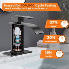 TVOFEK Black Waterfall Bathroom Faucet 1 or 3 Hole, Single Handle Bathroom Sink Faucet with Deck and Pop-up Drain for Lavatory Washbasin