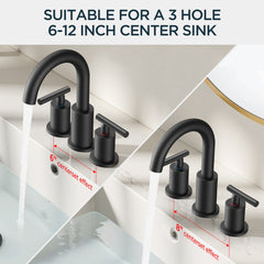 TVOFEK Black Bathroom Faucets for Sink 3 Hole, 8 inch Widespread Water Faucet with Metal Pop-up Drain, Aerator and cUPC Supply Hoses