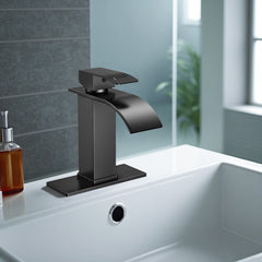 TVOFEK Black Waterfall Bathroom Faucet 1 or 3 Hole, Single Handle Bathroom Sink Faucet with Deck and Pop-up Drain for Lavatory Washbasin