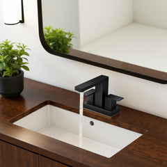 TVOFEK Black Bathroom Faucet 2 or 3 Hole, 4 inch Bathroom Sink Faucet Square Stainless Steel with Metal Pop up Drain and cUPC Hoses for Vanity RV Restroom