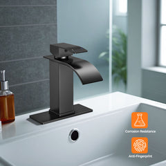 TVOFEK Black Waterfall Bathroom Faucet 1 or 3 Hole, Single Handle Bathroom Sink Faucet with Deck and Pop-up Drain for Lavatory Washbasin