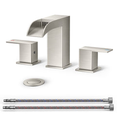 TVOFEK 8 inch Waterfall Bathroom Faucet 3 Hole with Metal Pop-up Drain, Stainless Steel Bathroom Water Faucets for Vanity Lavatory Restroom