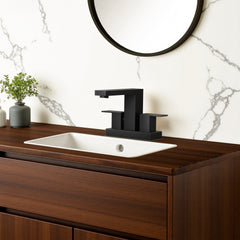 TVOFEK Black Bathroom Faucet 2 or 3 Hole, 4 inch Bathroom Sink Faucet Square Stainless Steel with Metal Pop up Drain and cUPC Hoses for Vanity RV Restroom