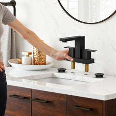 TVOFEK Black Bathroom Faucet 2 or 3 Hole, 4 inch Bathroom Sink Faucet Square Stainless Steel with Metal Pop up Drain and cUPC Hoses for Vanity RV Restroom