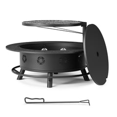 TVOFEK 43 Inch Fire Pit with BBQ Grill, Large Wood Burning Fire Pits with Lid, Fire Poker and Cooking Grate for Backyard, Patio