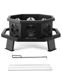 TVOFEK 43 inch Octagon Fire Pit with Grill and Poker, Large Wood Burning Firepits, Outdoor Fire Barrell for Bonfire, Backyard, Patio, Picnic, Camping, Black