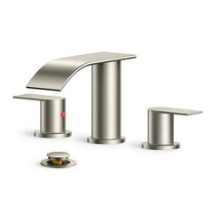 TVOFEK 8 inch Waterfall Bathroom Faucet 3 Hole, Black Widespread Bathroom Water Faucets with Metal Pop-up Drain and Supply Lines for Vanity Farmhouse, Stainless Steel Faucets