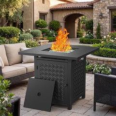 30" Propane Fire Pit Table 50,000 BTU Outdoor Gas Fire Pit Table with Lid and Glass Stone for Backyard, Garden, Patio and Picnic, CSA Certified