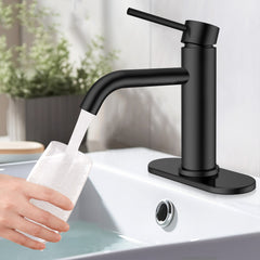 TVOFEK Single Hole Bathroom Faucet, Matte Black Sink Faucet 3 Hole with Metal Pop up Drain for Vanity RV Restroom