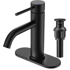 TVOFEK Single Hole Bathroom Faucet, Matte Black Sink Faucet 3 Hole with Metal Pop up Drain for Vanity RV Restroom