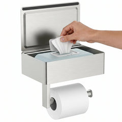 TVOFEK Matte Black Wall Mount Toilet Paper Holder with Shelf, Stainless Steel Hidden Flushable Wipes Dispenser for Bathroom Sanitary Napkins, Tampons