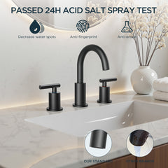 TVOFEK Black Bathroom Faucets for Sink 3 Hole, 8 inch Widespread Water Faucet with Metal Pop-up Drain, Aerator and cUPC Supply Hoses