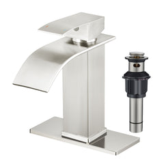 TVOFEK Black Waterfall Bathroom Faucet 1 or 3 Hole, Single Handle Bathroom Sink Faucet with Deck and Pop-up Drain for Lavatory Washbasin