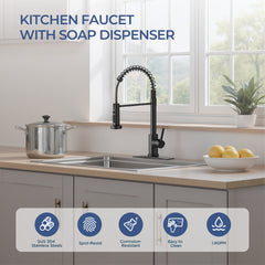 TVOFEK Kitchen Faucet with 3-Mode Sprayer, Brushed Nickel Spring Kitchen Water Faucets with Deck Plate for RV Laundry Vessel