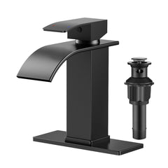 TVOFEK Black Waterfall Bathroom Faucet 1 or 3 Hole, Single Handle Bathroom Sink Faucet with Deck and Pop-up Drain for Lavatory Washbasin