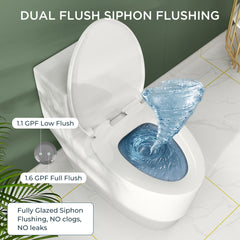 TVOFEK 17" ADA Comfort Height Dual-Flush Toilet Modern Elongated One-Piece Toilet for Floor Mounted Glazed Surface (Seat Included)