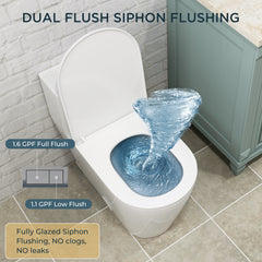 TVOFEK 17" ADA Comfort Height Dual-Flush Toilet Modern Elongated One-Piece Toilet for Floor Mounted Glazed Surface (Seat Included)