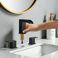 TVOFEK 8 inch Waterfall Bathroom Faucet 3 Hole with Metal Pop-up Drain, Stainless Steel Bathroom Water Faucets for Vanity Lavatory Restroom