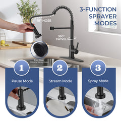 TVOFEK Kitchen Faucet with 3-Mode Sprayer, Brushed Nickel Spring Kitchen Water Faucets with Deck Plate for RV Laundry Vessel