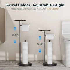 TVOFEK Black Toilet Paper Holder Stand with Top Storage Shelf, Adjustable Height Toilet Paper Roll Holder Free Standing, 304 Stainless Steel and Weighted Base